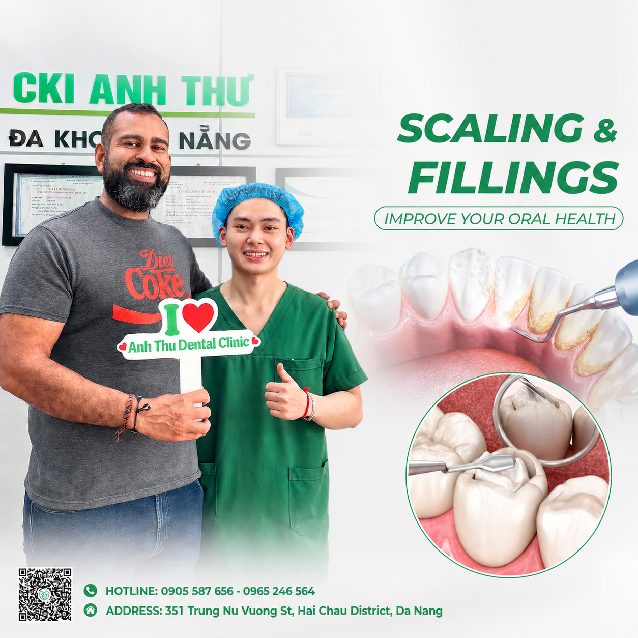 Dentist at Anh Thu Dental Clinic Da Nang with patient - Scaling and Fillings treatment